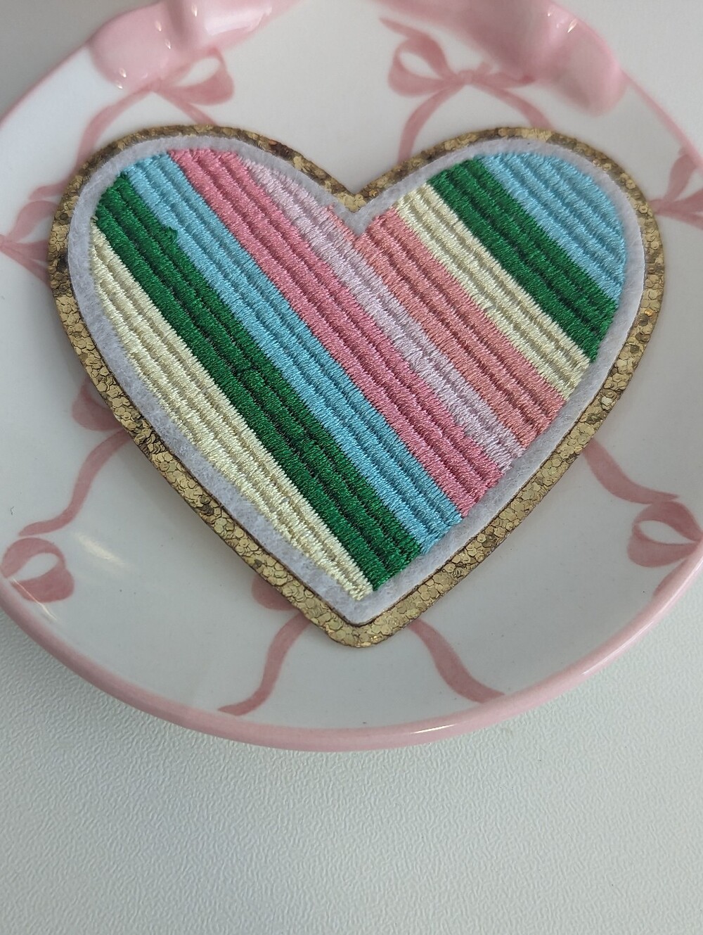 2 For $5 Item: Striped Heart Iron On Patch New!